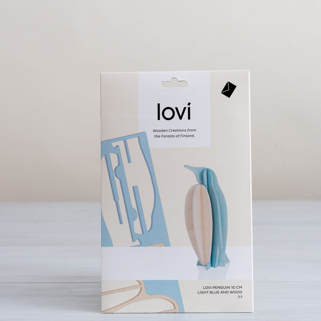 Lovi Penguin 10 cm light blue and wood