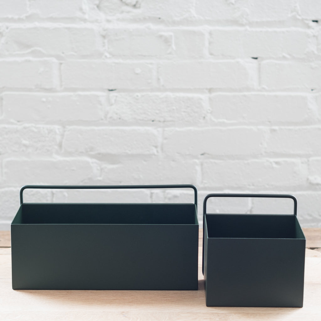 black steel powder-coated plant boxes