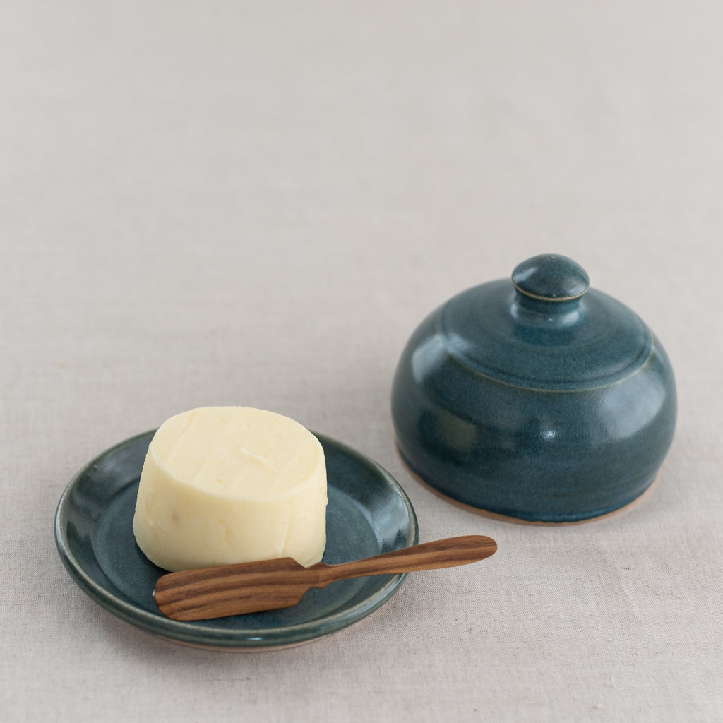 domed butter set - ceramic butter dish - stormy blue butter dish - white butter dish
