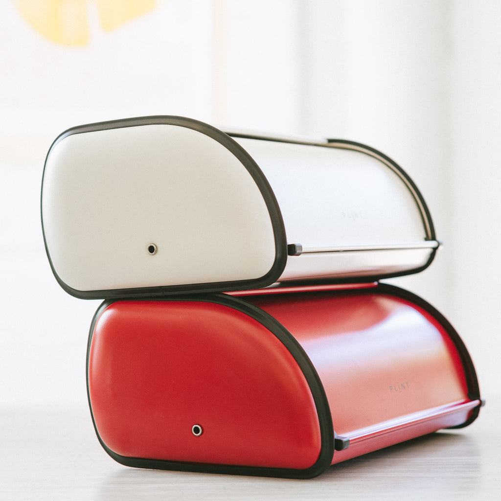 Cream and Red Retro Scandinavian-Style Metal Breadboxes