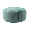 Green fabric floor cushion with a white background.