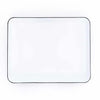 Rectangular enamel tray with black rim on a white background
