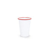 White cup with a red rim on a white background