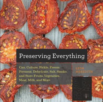 Book cover of 'Preserving Everything' with dried tomatoes on a wooden background