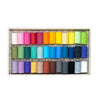 Set of colorful pastels in a wooden box on a white background