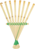 Bamboo hand rake with green string.