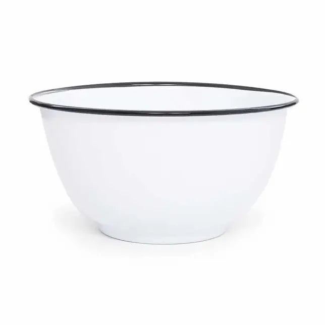 White bowl with black rim on a white background