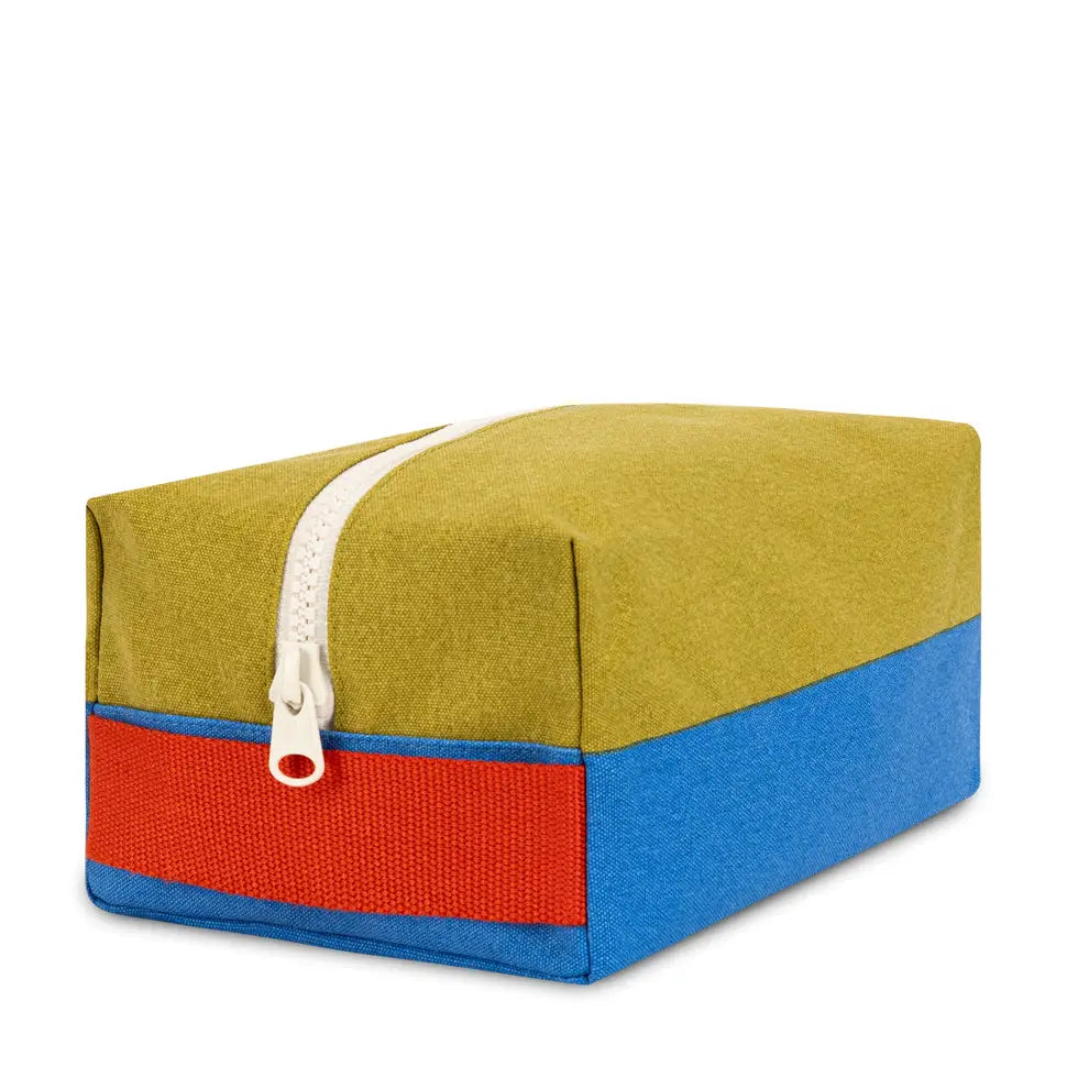Multicolored fabric box with a zipper on a white background