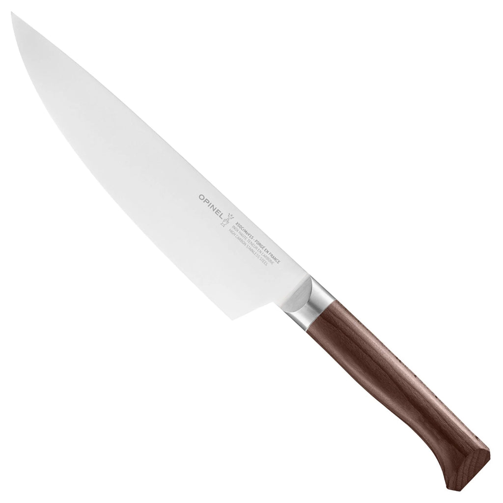 Chef's knife with a wooden handle on a white background