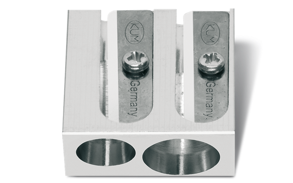 Metal pencil sharpener with 'Made in Germany' text on a white background