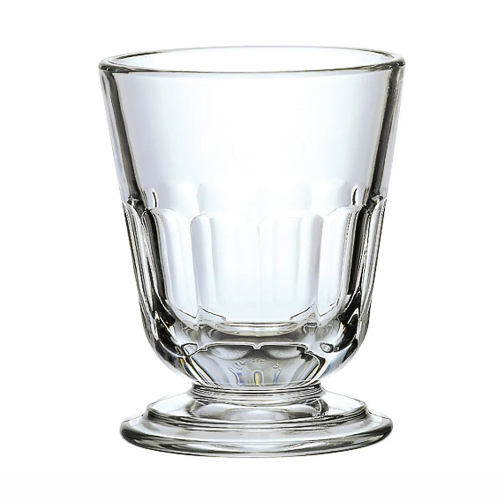 Clear glass tumbler on a white background