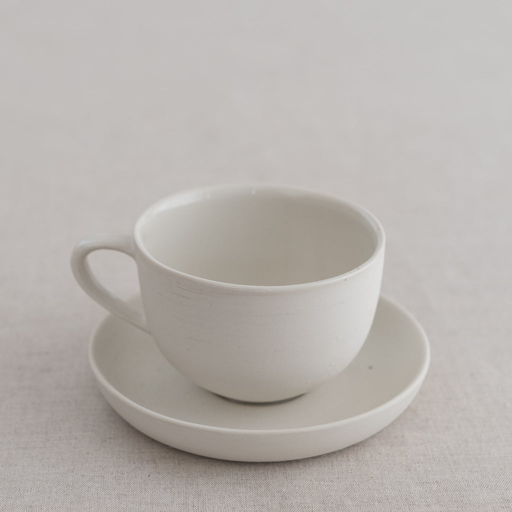 white mud coffee cup and saucer - coffee cup- porcelain mug- porcelain saucer