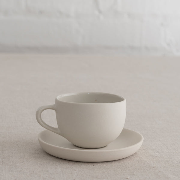 white mud coffee cup and saucer - coffee cup- porcelain mug- porcelain saucer