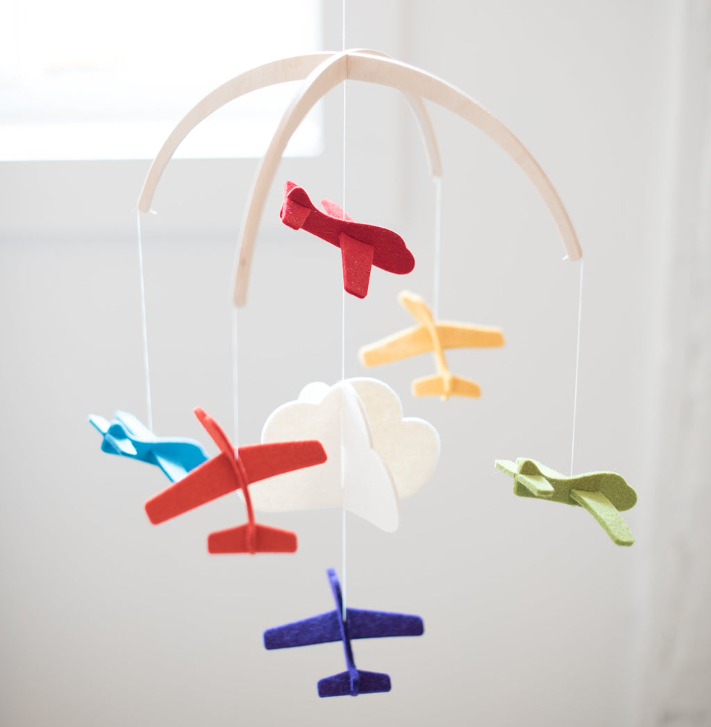 felt - wool - mobile - baby mobile - baby - nursery - nursery mobile - airplane mobile - plane mobile