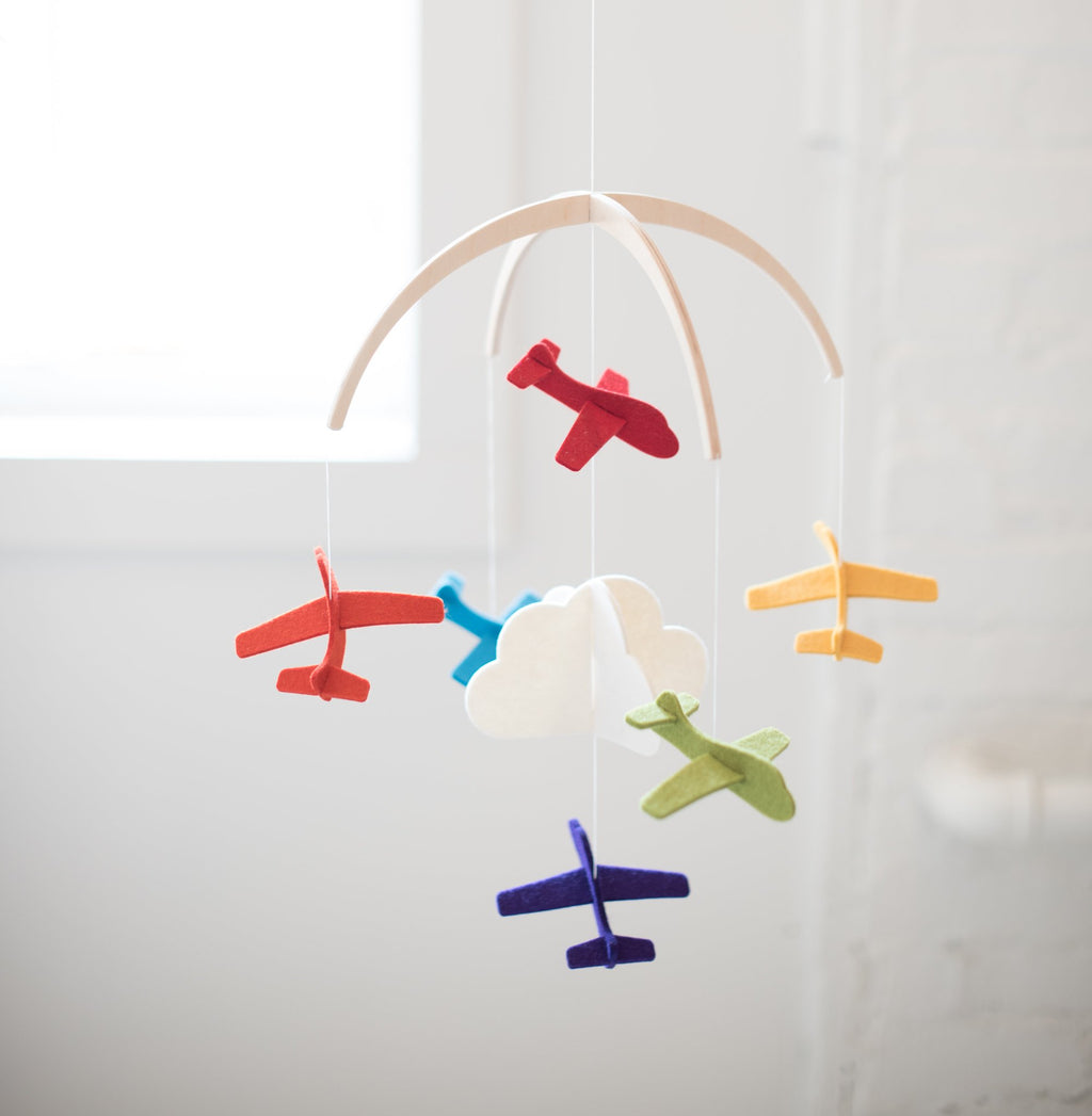 felt - wool - mobile - baby mobile - baby - nursery - nursery mobile - airplane mobile - plane mobile