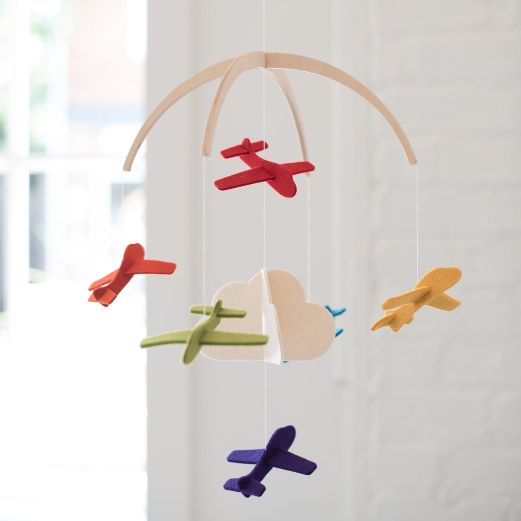 felt - wool - mobile - baby mobile - baby - nursery - nursery mobile - airplane mobile - plane mobile