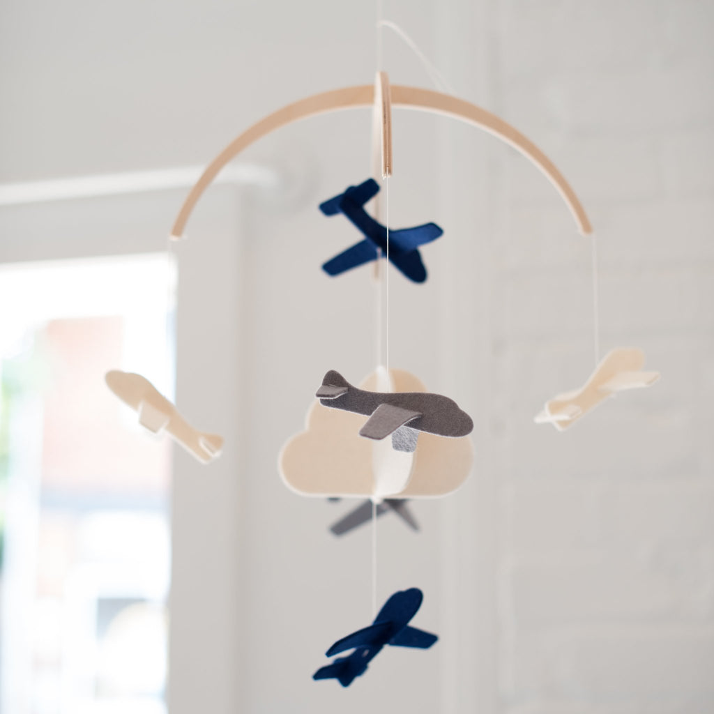 felt - wool - mobile - baby mobile - baby - nursery - nursery mobile - airplane mobile - plane mobile