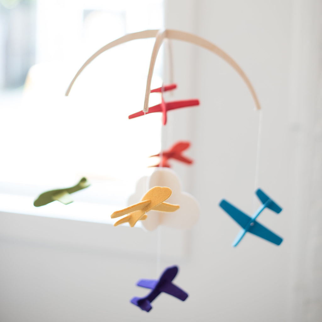 felt - wool - mobile - baby mobile - baby - nursery - nursery mobile - airplane mobile - plane mobile