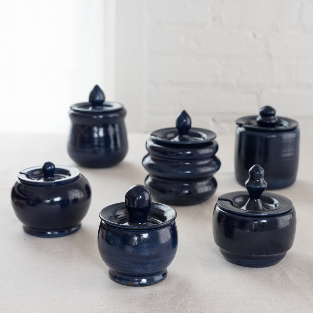 blue ceramic jam jar 