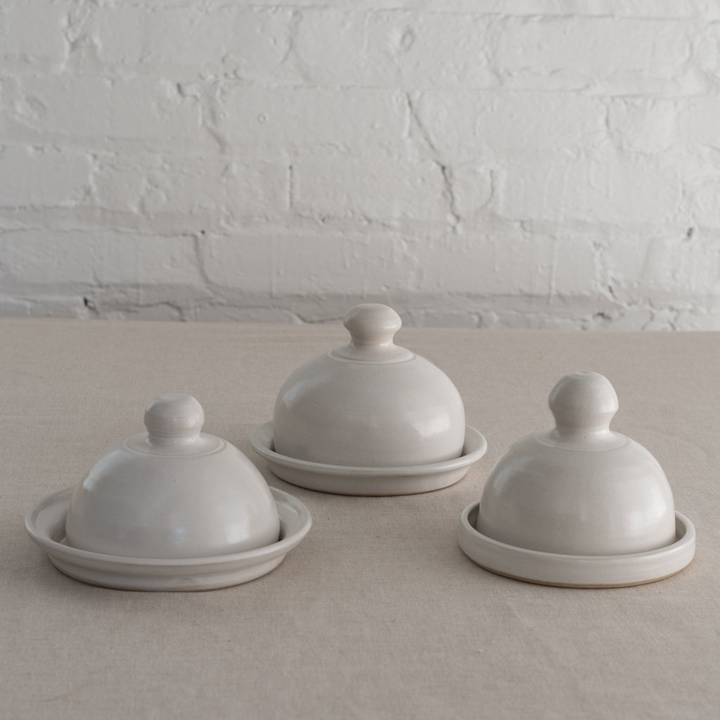 domed butter set - ceramic butter dish - stormy blue butter dish - white butter dish 