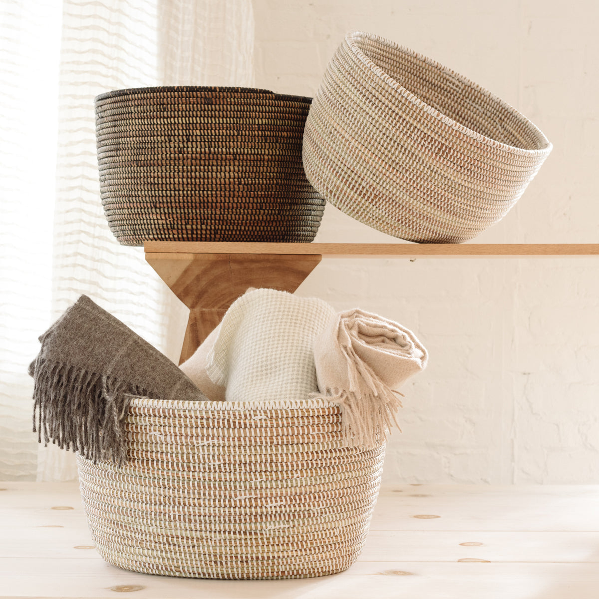 Solid White Knitting Basket